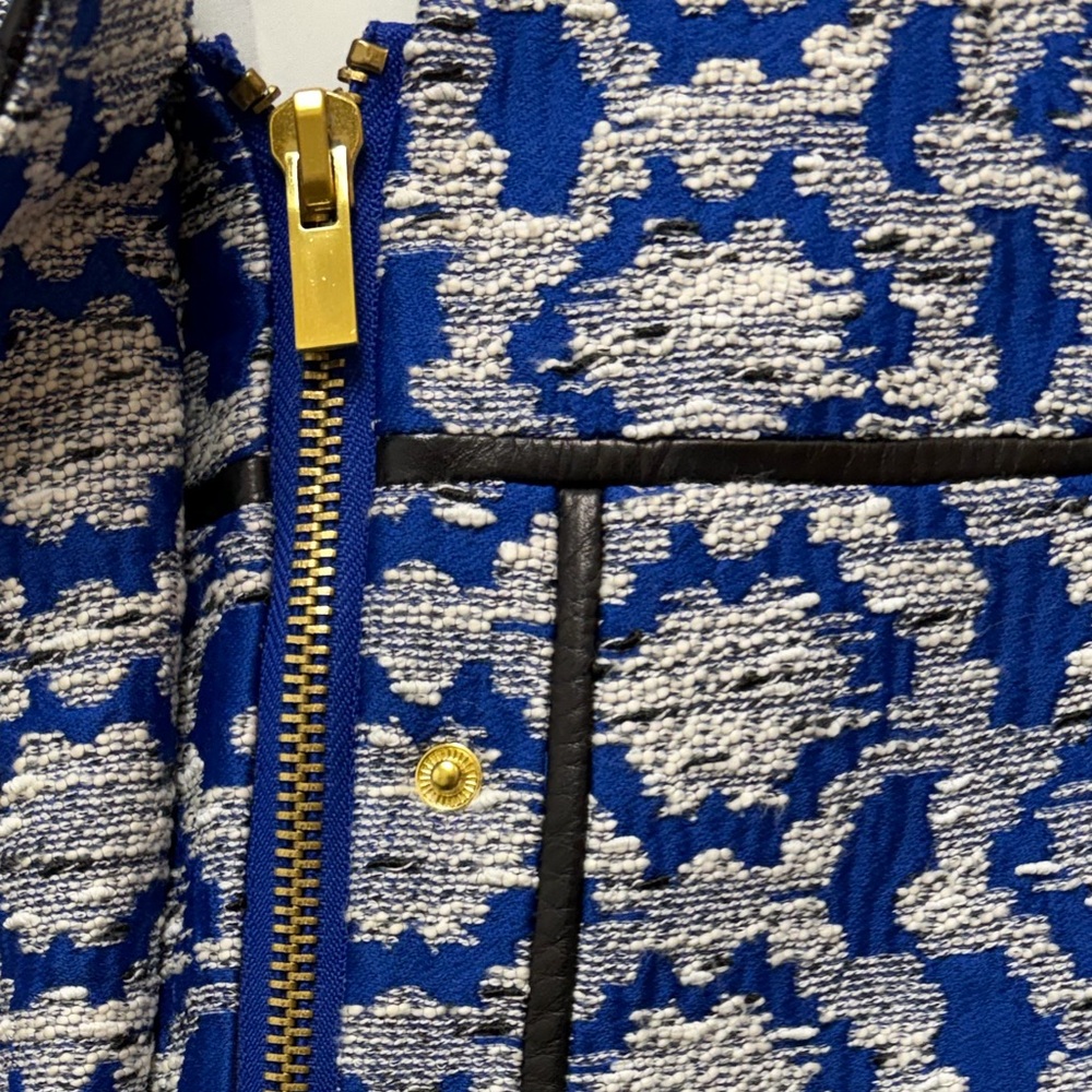 Diane Von Furstenberg Blue and White Leather Trim Jacket Size 8 Women’s Blazer - Picture 6 of 14